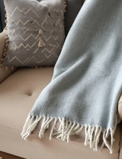 Homezia Sky Blue And White Dreamy Soft Herringbone Throw Blanket