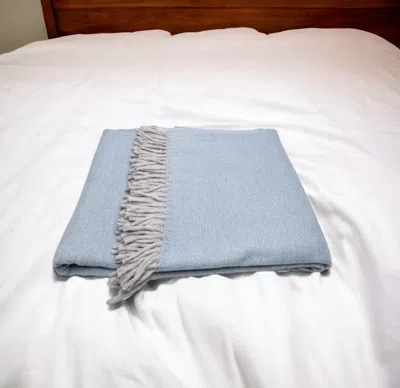 Homezia Sky Blue Mini Dot Fringed Throw Blanket