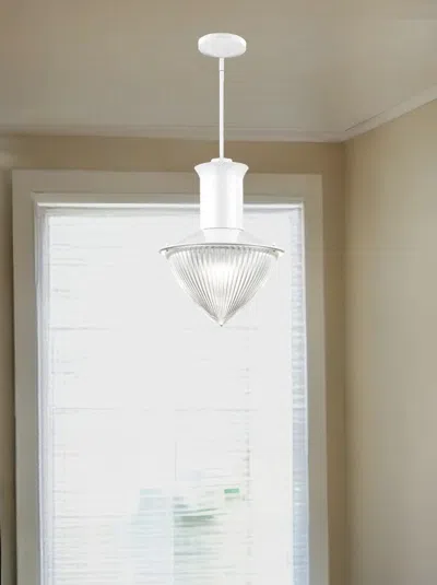 Homezia Skylar 1-light White Pendant With Halophane Glass Shade In Blue