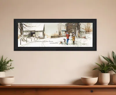 Homezia Snowmen From Heaven 1 Black Framed Print Wall Art