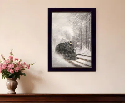 Homezia Snowy Locomotive 1 Black Framed Print Wall Art