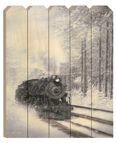 Homezia Snowy Locomotive Unframed Picket Fence Wall Art