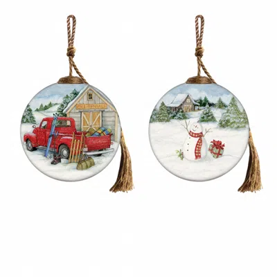Homezia Snowy Mountains Ski Rental Hand Painted Mouth Blown Glass Ornament