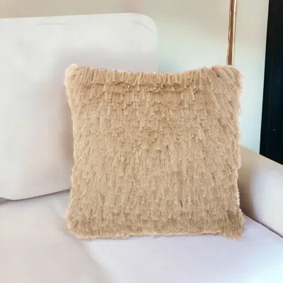 Homezia Soft Beige Shag Accent Pillow
