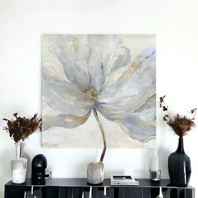 Homezia Soft Blue And Grey Flower With Gold Details Unframed Print Wall Art
