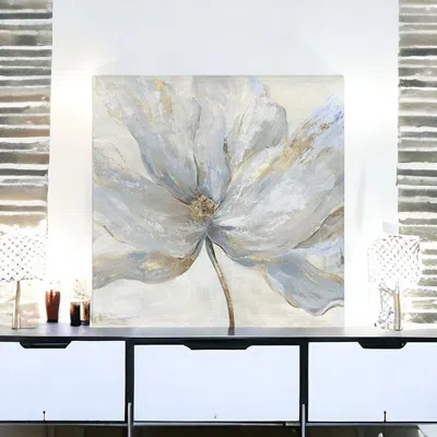 Homezia Soft Blue And Grey Flower With Gold Details Unframed Print Wall Art