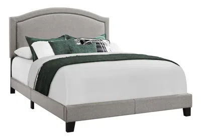 Homezia Solid Wood Queen Gray Upholstered Linen Bed With Nailhead Trim