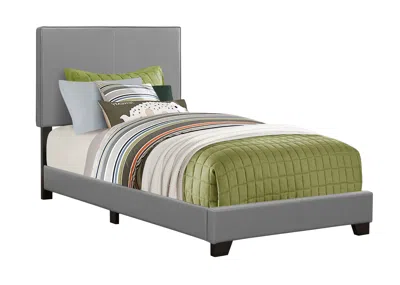 Homezia Solid Wood Twin Gray Upholstered Faux Leather Bed