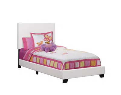 Homezia Solid Wood Twin White Upholstered Faux Leather Bed In Multi