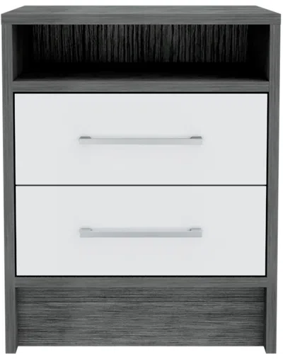 Homezia Sophisticated And Stylish Smokey Oak And White Nightstand