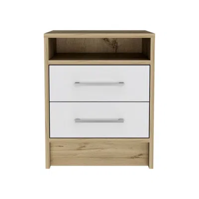 Homezia Sophisticated And Stylish White And Light Oak Nightstand In Neutral