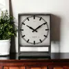 Homezia Square Gray Metal Desk Table Clock With Simple White And Black Face