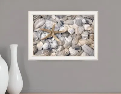 Homezia Starfish And Seashells 3 White Framed Print Wall Art