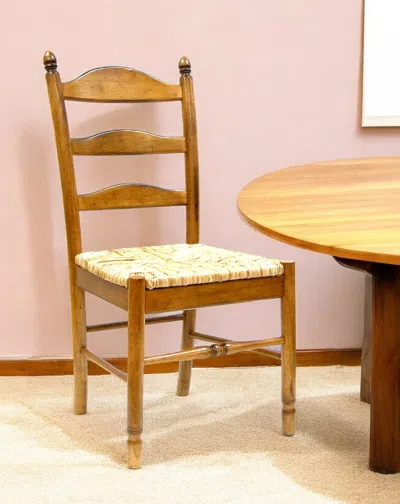 Homezia Straw And Brown Wood Ladder Back Dining Side Chair In Neutral