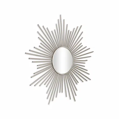 Homezia Striking Silver Metal Sunburst Design Wall Mirror In White