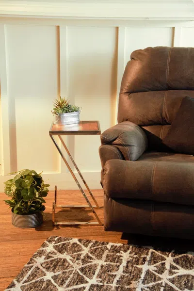 Homezia Stylish Asymmetrical Wood And Metal Z Shaped Side Table