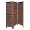 Homezia Stylish Three Panel Washed Brown Shutter Divider Screen