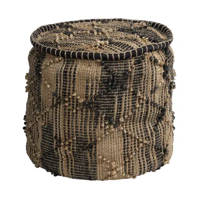 Homezia Tan Jute Cylindrical Pouf With Popcorn Stich