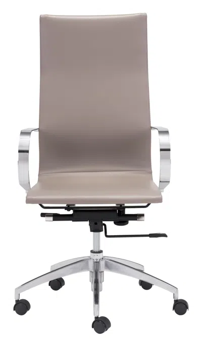 Homezia Taupe And Silver Adjustable Swivel Faux Leather Rolling Conference Office Chair