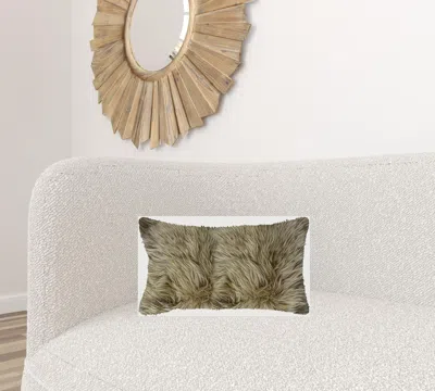 Homezia Taupe Natural Sheepskin Lumbar Pillow