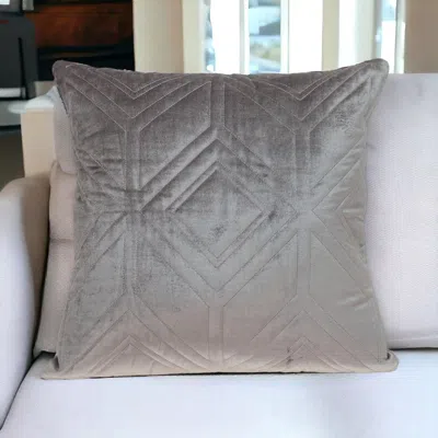 Homezia Taupe Quilted Diamonds Velvet Solid Color Throw Pillow