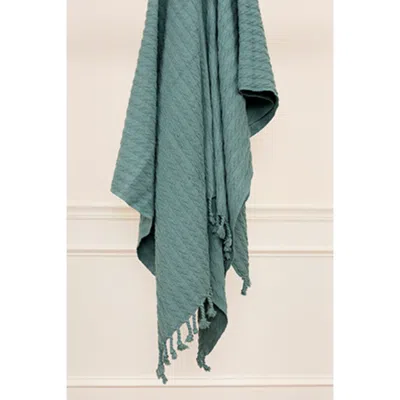 Homezia Teal Blue Knitted 100% Cotton Throw Blanket
