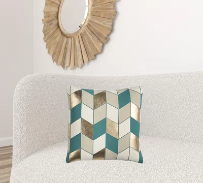 Homezia Teal Gold Striped Chevron Throw Pillow