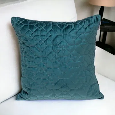 Homezia Teal Quilted Velvet Geo Decorative Throw Pillow