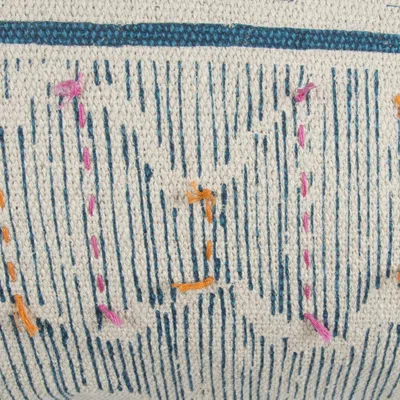 Homezia Teal White Kantha Stitch And Knots Throw Pillow
