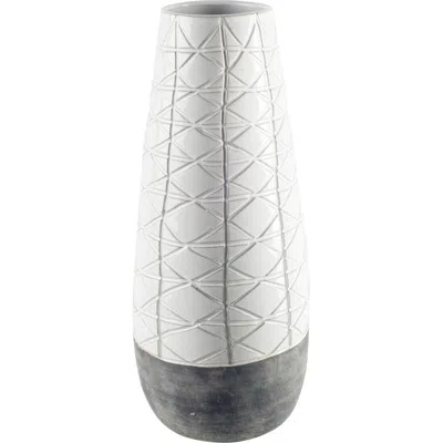 Homezia Textured White Over Dark Clay Carved Ceramic Vase In Gray