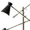 Homezia Three Arm Adjustable Floor Lamp In Brass Metal With Grey Black And White Shades