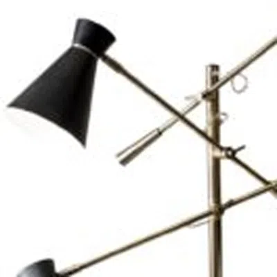 Homezia Three Arm Adjustable Floor Lamp In Brass Metal With Grey Black And White Shades