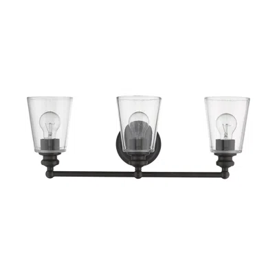 Homezia Three Light Antique Bronze Glass Shade Wall Sconce In Black