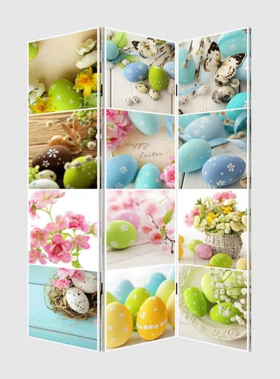 Homezia Three Panel Reversible Easter Spring Art Room Divider Screen