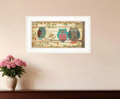 Homezia Three Wise Owls 2 White Framed Print Wall Art
