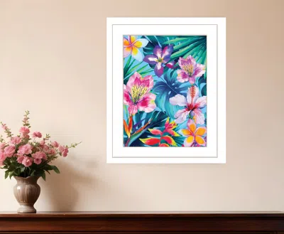 Homezia Tropical Flowers 1 White Framed Print Wall Art In Multi