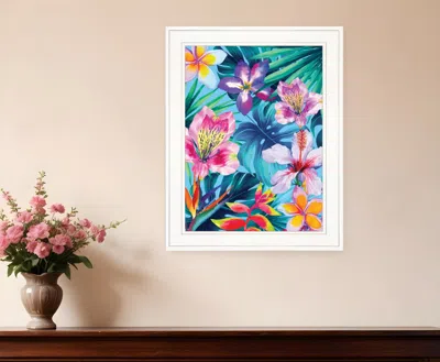 Homezia Tropical Flowers 2 White Framed Print Wall Art