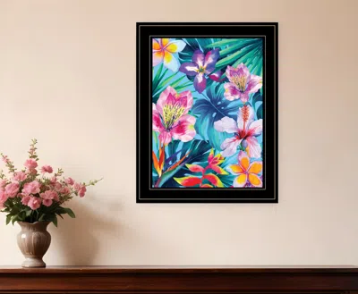 Homezia Tropical Flowers 3 Black Framed Print Wall Art In Multi