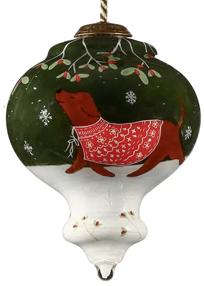 Homezia Trotting Dog In Comfy Christmas Attire Hand Painted Mouth Blown Glass Ornament