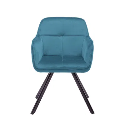 Homezia Tufted Blue And Black Velvet And Metal Dining Arm Chair