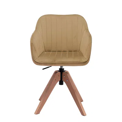 Homezia Tufted Champagne And Natural Velvet And Wood Dining Arm Chair