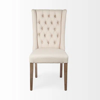 Homezia Tufted Cream And Brown Upholstered Linen Wing Back Dining Side Chair In Black
