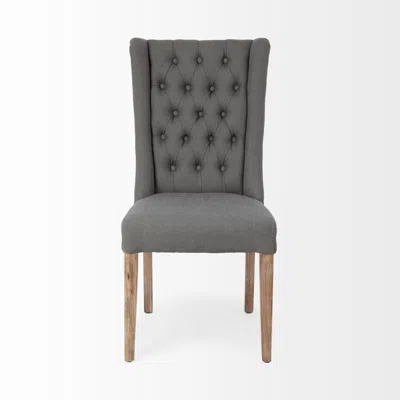 Homezia Tufted Gray And Brown Upholstered Linen Wing Back Dining Side Chair