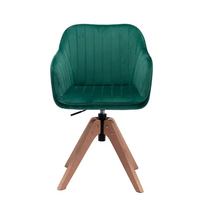 Homezia Tufted Green And Natural Velvet And Wood Dining Arm Chair