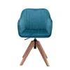 Homezia Tufted Teal Blue And Natural Velvet And Wood Dining Arm Chair