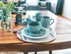 Homezia Turquoise Sixteen Piece Round Trellis Ceramic Service For Four Dinnerware Set In Multi