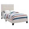 Homezia Twin Tufted Beige Upholstered Linen Bed With Nailhead Trim