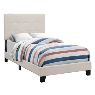 Homezia Twin Tufted Beige Upholstered Linen Bed With Nailhead Trim In Multi