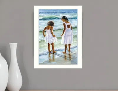 Homezia Two Girls At The Beach 1 White Framed Print Wall Art