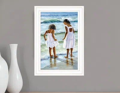 Homezia Two Girls At The Beach 2 White Framed Print Wall Art